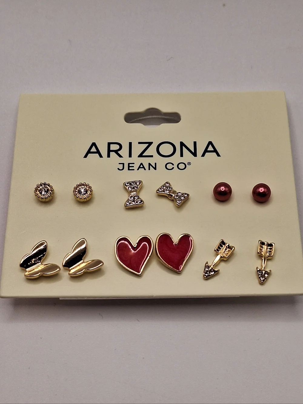 Arizona Jean Co Earring Set Hearts Bows Pearls Gold Stud Earrings Multi Set